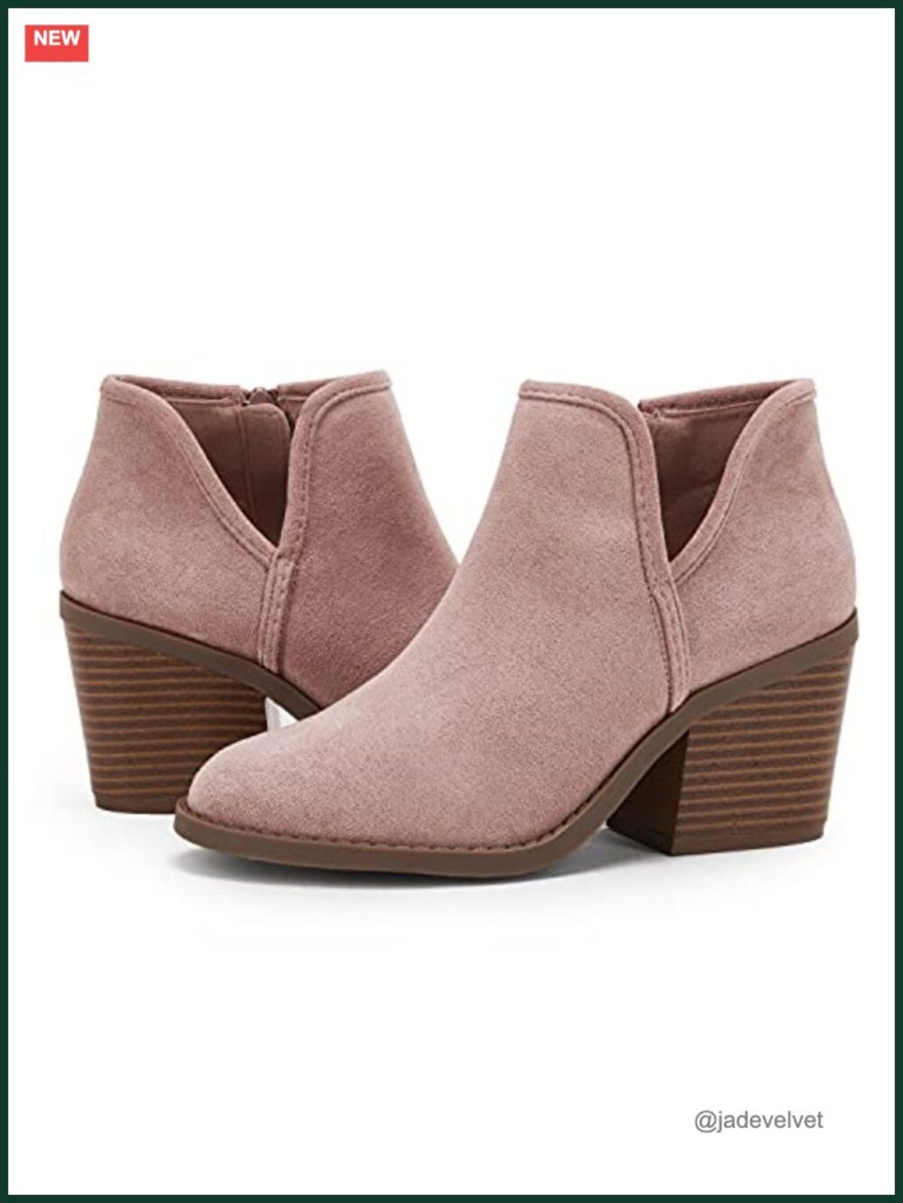 Womens Ankle Boots Faux Suede Chunky Stacked Heel Slip On Side Zipper Casual